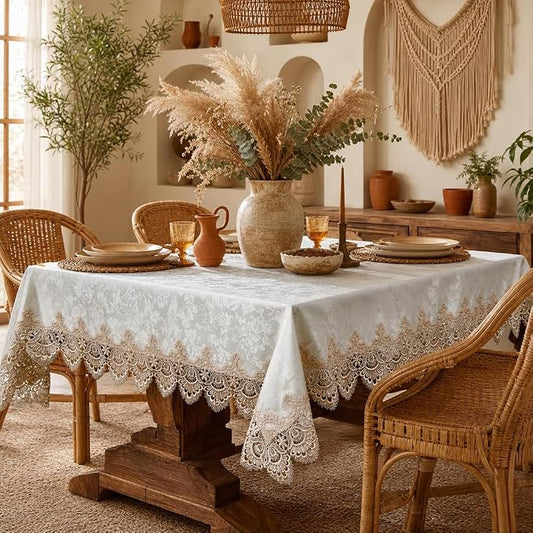 ARTABLE Lace Table Cloth Rectangle Bohemian Style Decor Macrame Tablecloth for Outdoor Farmhouse Rustic Shabby Chic Lace Table Linen Kitchen Party Birthday Picnic (Light Brown, 60 x 120 Inch)