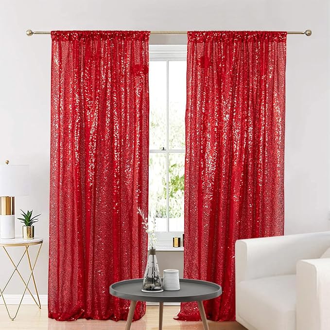 Eternal Beauty Sequin Backdrop Curtains, 2x8 Ft-2 Panels Red Back Drop for Mother's Day Shimmer Photography Party Wedding Birthday Decor