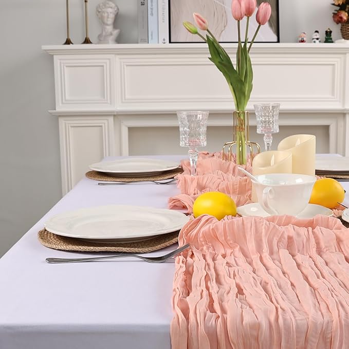 8 Pack Blush Pink Cheesecloth Table Runner 10ft Boho Gauze Fabric 120 Inch Cheese Cloth Table Runner Rustic Sheer for Holiday Baby Shower Party Décor Home Wedding Decoration