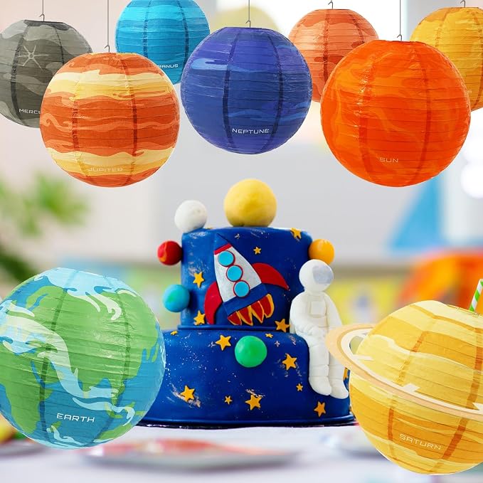 Space Planet Paper Lanterns 12 in Solar System Hanging Decor Out of This World Outer Space Party Decorations for Kids Astronaut Theme Party Supplies Galaxy Earth Home Birthday Decorations 9PCS