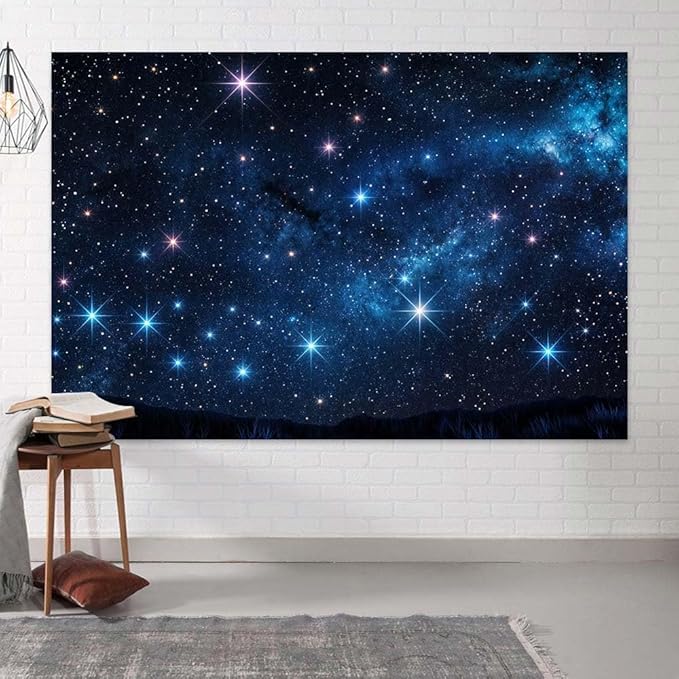 8X6ft Starry Night Sky Backdrop Galaxy Photography Star Background, Outer Space Theme Birthday Party for Boy Kids Backdrops Photo Banner Booth Prop Decorations Wall Decor Tablecloth