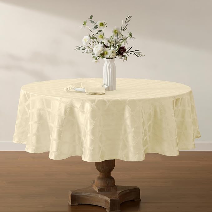Lenox Laurel Leaf Tablecloth, Ivory - 90"W x 90"L Round
