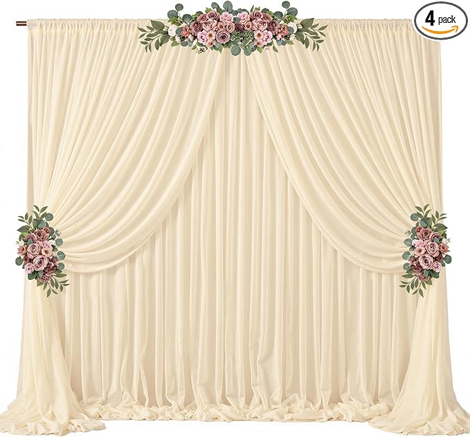 20ft x 10ft Champagne Backdrop Curtains, Wrinkle-Free Sheer Chiffon Fabric Photo Backdrop Drapes for Wedding Arch Party Ceremony Stage Photography Decorations
