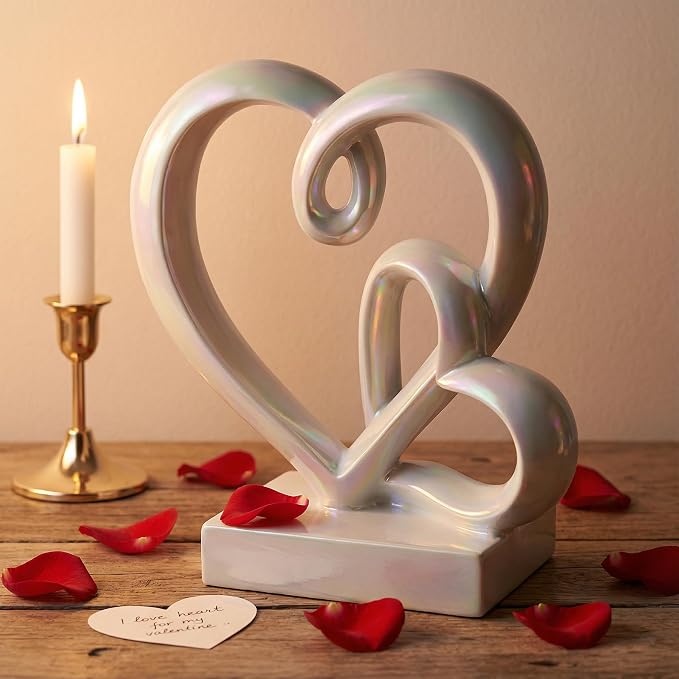 Wedding Anniversary Couples Gifts-Two Hearts Decor Statue,1st to 50th for Her/Him,Engagement Present, Shimmering Love Symbol for Couple, Romantic Home Accent