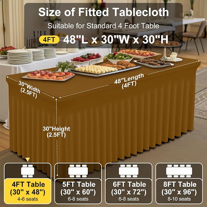 Smiry Spandex Tablecloth, Elastic Fitted Stretch Tablecloth for 4FT Rectangle Tables, Waterproof Washable Table Cover Skirt for Outdoor, Wedding, Banquet & Parties (Dark Brown, 48Lx30Wx30H Inch)