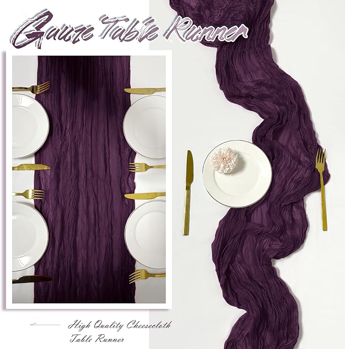 30 Pack Dark Purple Cheesecloth Table Runner 17 x 108 inch Cheese Cloth Table Runners 9ft Terracotta Table Runner Rustic Romantic Sheer Gauze Runner for Wedding Party Baby Shower Table Decoration