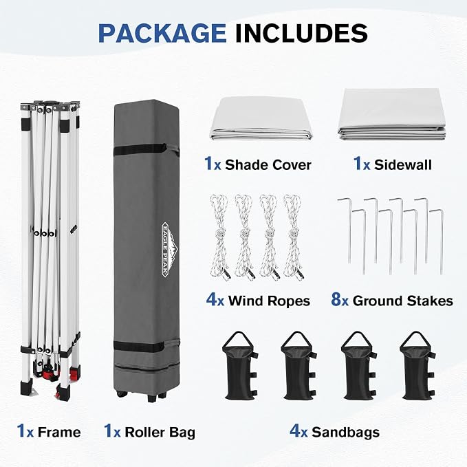 EAGLE PEAK Commercial Canopy 10x10 Pop Up Canopy Tent with 1 Sidewall, Easy Setup Heavy Duty Instant Event Shelter for Vendors & Markets, Outdoor Sun Shade, White