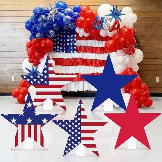Capoda 5 Pcs Patriotic Star Cardboard Cutout Stand up Large Size 4th of July Party Decor Photo Prop Cutout for Independence Veterans Day Memorial Day 250th Anniversary Party Backdrop Decorations