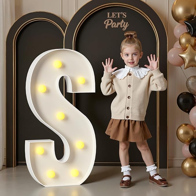 Marquee Letters 3 Feet Tall, 3FT Large Light up Letters S, Big Sign S with Warm White Light for Birthday Wedding Proposal Engagement Graduation Party Backdrop Decorations