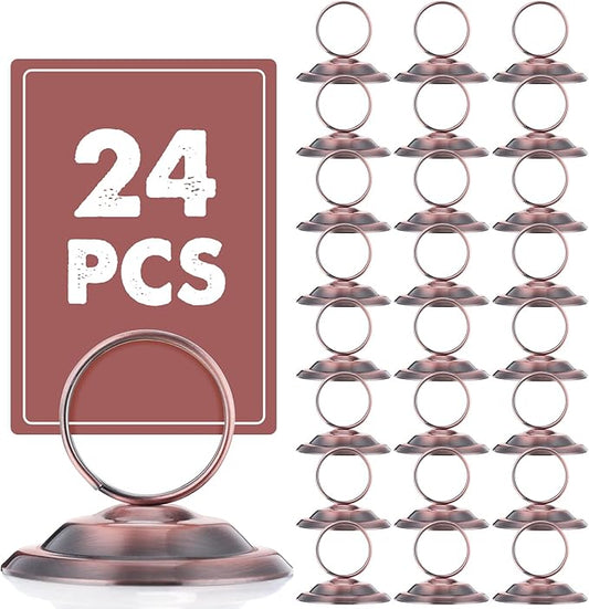MotiMind 24 Pcs Table Number Holders-Metal Place Card Holders Table Number Stands Tabletop Sign Stands for Photos, Menu, Memo, Notes, Wedding, Restaurant, Banquet, Birthday(Antique Copper)