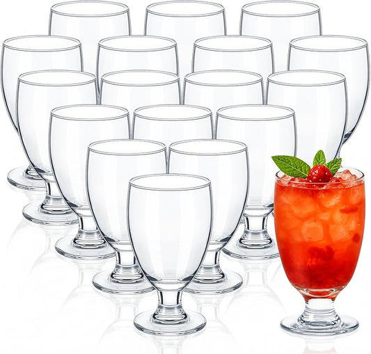 Patelai Set of 18 Water Goblet, 10.5 oz Clear Drinking Glasses Bulk Dishwasher Safe, Stemmed Water Glass for Juice Wine Beer Tea Sangria Cold Beverages, Reusable Glassware for Home Party Restaurant