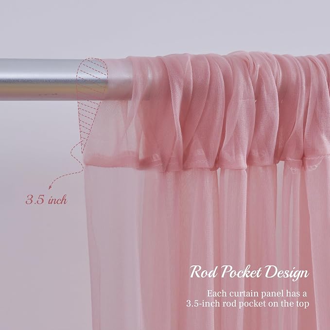 20ft X 10ft Dusty Rose Tulle Backdrop Curtain for Parites, Sheer Backdrop Curtains Fabric Drapes for Wedding Ceremony Arch Party Stage Decorations