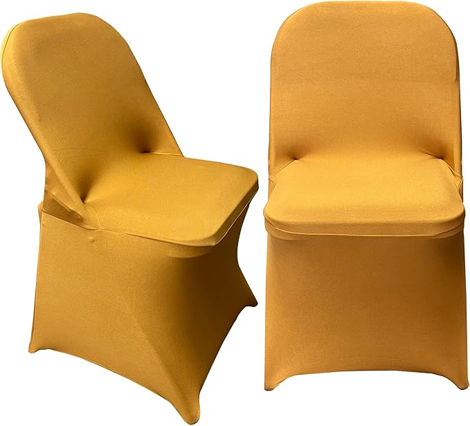 HAINARverS Folding Chair Covers for Wedding, 10pcs Stretch Spandex Washable Fabric Chair Cover, Decoration Chair Cover for Wedding, Party, Banquet, Birthday, Conference, Event(Gold, 10 PCS)