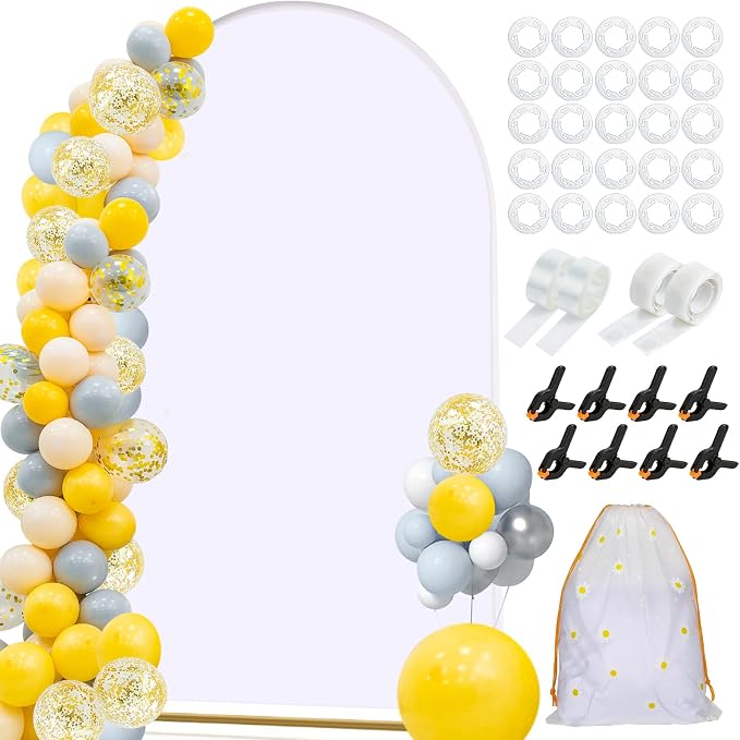 7.2 FT Arch Backdrop Cover, Wedding White Arch Covers Stretchy Backdrop, Spandex Arch Background Stand Cover for Baby Shower Birthday Party Balloon Ceremony Banquet Stand Décor