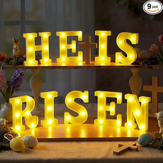 Aurelema He is Risen Large LED Lights Easter Decorations for Bedroom Living Room Religious Decor Church Celebration Battery Powered Easter Party Supplies