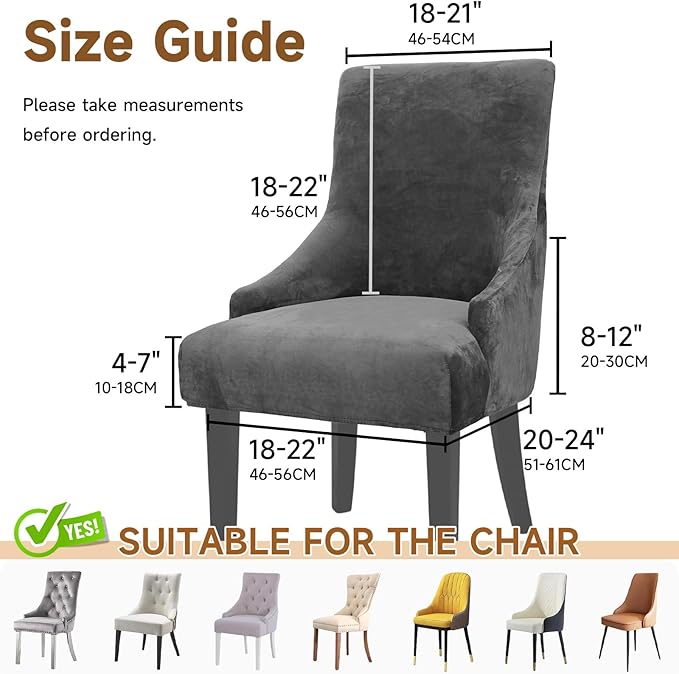 Velvet Wingback Dining Chair Cover Soft Stretch Accent Chair Cover Slipcover Thick Plush Wing Back Chairs Covers Furniture Protect Washable Chairs Protector Covers for Dining Room (Dark Grey, 4)