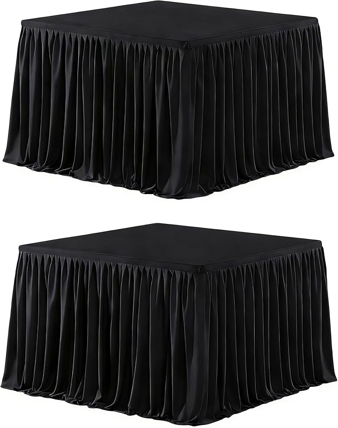 Wish Care 2 Pack Black Square Table Clothes for 34x34 Inch Tables, Polyester Fitted Tablecloths 2.8ft Stretch Table Cover for Wedding, Birthday, Parties, Trade Show, Craft Show
