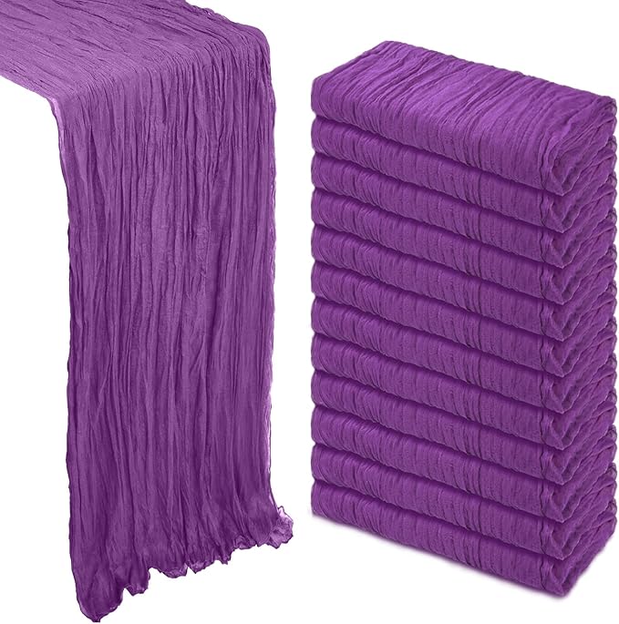 12 Pack Purple Cheesecloth Table Runner 10Ft Spring Gauze Cheese Cloth Table Runner 35x120 Inch Boho Sheer Rustic Fabric for Holiday Party Decor Baby Shower Wedding Decorations