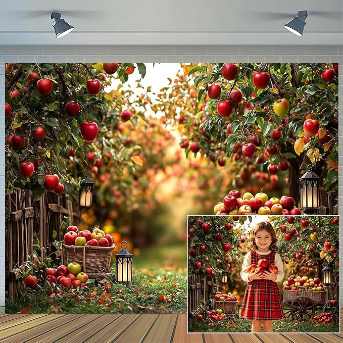 5 x 3 ft Apple Backdrop Autumn Harvest Apple Orchard Party Decorations Background Thanksgiving Farm Holiday Event Party Apple Trees Baby Shower Kids Birthday Party Photo Booth Studio Props