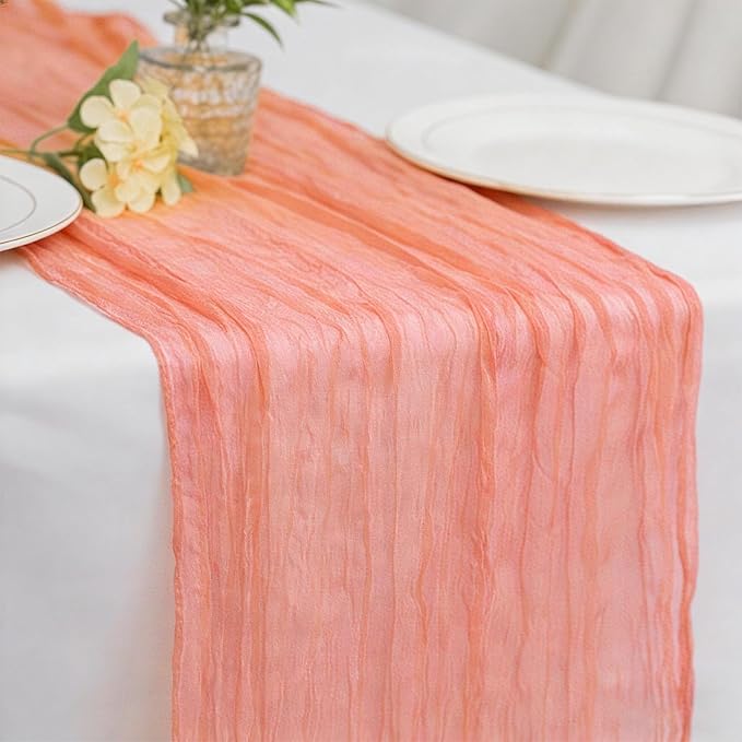 Coral Cheesecloth Table Runner 21x120 Inch Gauze Table Runners Reusable Polyester 10ft Boho Rustic Cheese Cloth Table Runner for Wedding Party Baby Shower Birthday