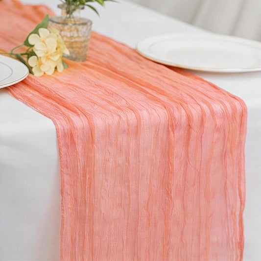 Coral Cheesecloth Table Runner 21x120 Inch Gauze Table Runners Reusable Polyester 10ft Boho Rustic Cheese Cloth Table Runner for Wedding Party Baby Shower Birthday