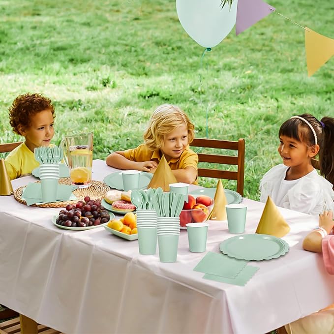 175 Pcs Party Plates and Cups and Napkins Sets, 9" Paper Plates, 7" Dessert Plate, 9oz Cups & Cutlery, 25 Guest Scalloped Sage Green Party Supplies for Wedding, Bridal Baby Shower, Birthday | 175 Pcs Sage Green Party Decor Include 9" Paper Plates, 7" D...