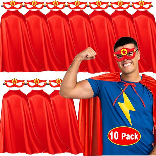 iROLEWIN Superhero-Capes for Adults Teens Masks, 10 Bulk Super-Hero Costumes Women Men Birthday Gifts Team Building Charity