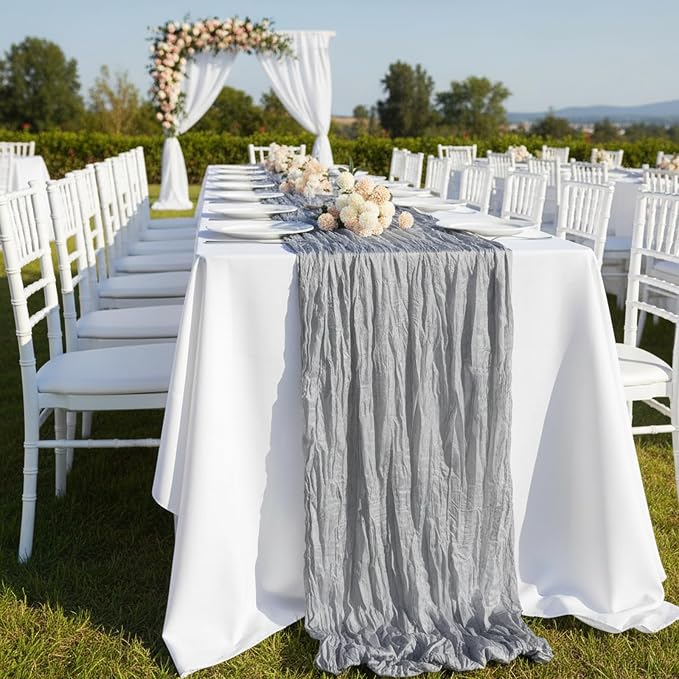 Grey Cheesecloth Table Runner 120 Inch 10FT Cheese Cloth Runners 1 Pack for Baby Shower, Wedding Decoration, Birthday Party, Graduation Decoration