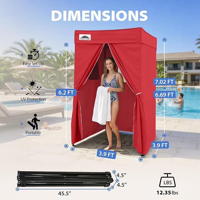 EAGLE PEAK 4x4 Pop Up Changing Tent, Flat Top Changing Room, Red | Portable, Privacy Tent, Pool Cabana, Dressing Room, Shower & Toilet Use, Opaque Fabric, Instant Setup, Photoshoots, Camping