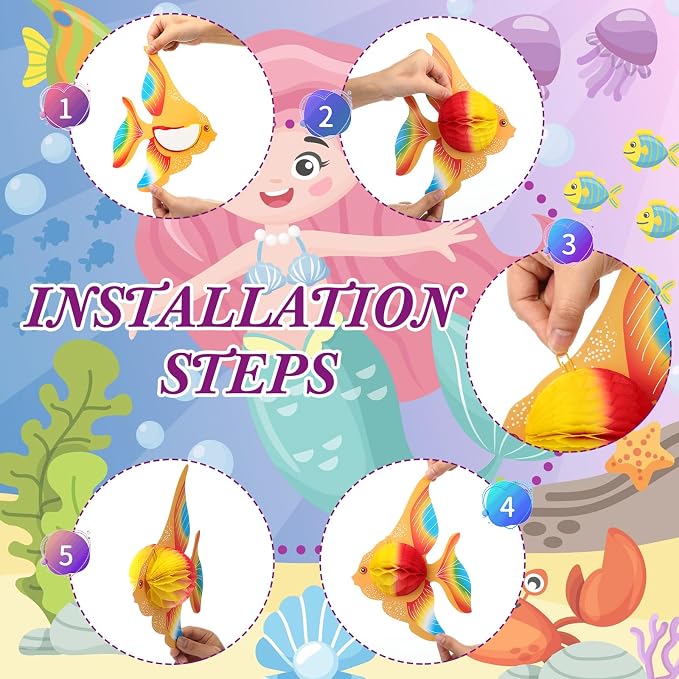 24 Pcs Under the Sea Party Decorations Hanging Jellyfish Paper Lanterns Hanging Tropical Fish Decorations for Mermaid Themed Party Luau Hawaiian Birthday Ocean Classroom Beach Room Decor