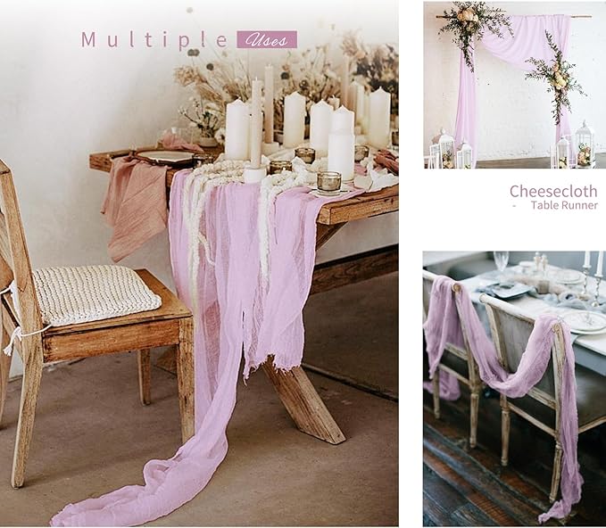 6 Pack Purple Pink Cheesecloth Table Runner Gauze - 10FT Long Semi-Sheer Boho Rustic Wedding Decor for Arch Draping Bridal Shower Holiday Party