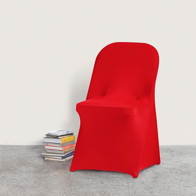 Peomeise Stretch Spandex Folding Chair Cover for Wedding Party Dining Banquet Event (Red,25pcs)