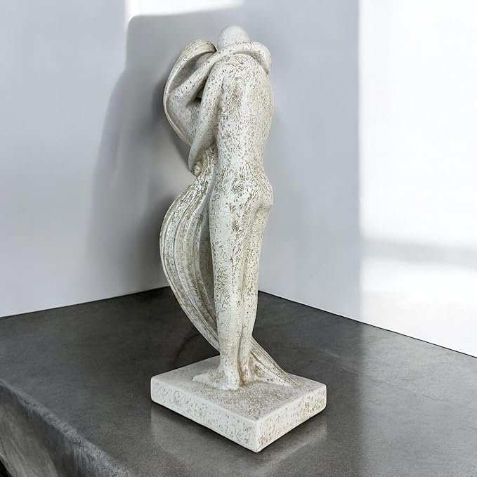Top Brass Eternal Embrace Romantic Couple Sculpture – 12 1/2” Resin Lovers Statue (Graphite Kiss & Moon-wash Limestone) – Modern Home Décor Wedding Anniversary Love Art (Moon-wash Limestone)