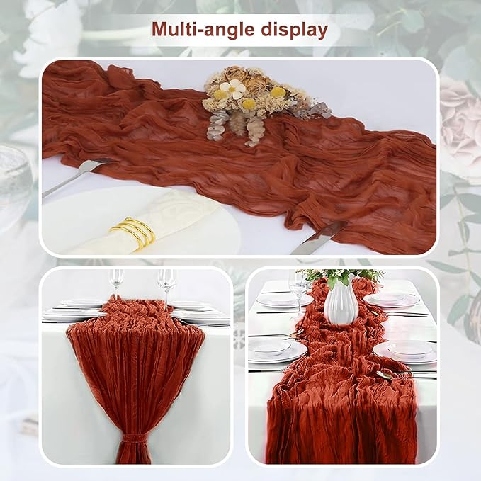 20 Pack Terracotta Christmas Cheesecloth Table Runner 35x120 Inch 10Ft Rustic Gauze Cheese Cloth Table Runner Sheer Cheesecloth Table Runners for Wedding Party Bridal Shower Decoration
