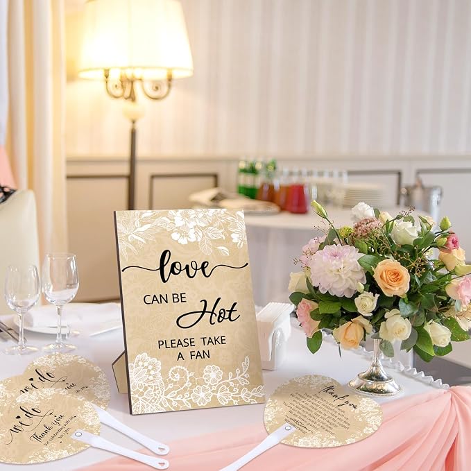 Roowest Wedding Fans for Guests Bulk 100 Pcs Retro Lace Wedding Hand Fans 1 Table Sign Abanicos para Boda Thank You for Celebrating with Us Favors for Bridal Shower Tea Party Gift