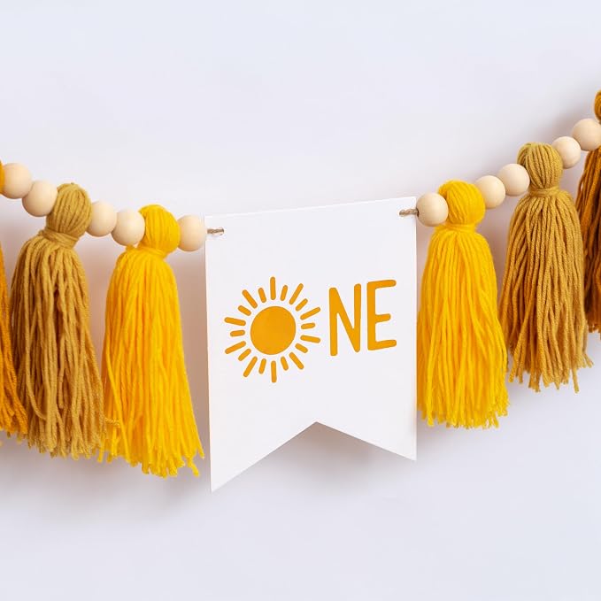 Gostman Sun One Tassel High Chair Banner | First Trip Around The Sun Birthday Party Decoration,Sun Sign First Birthday Party Supplies,Sunshine Highchair Banner