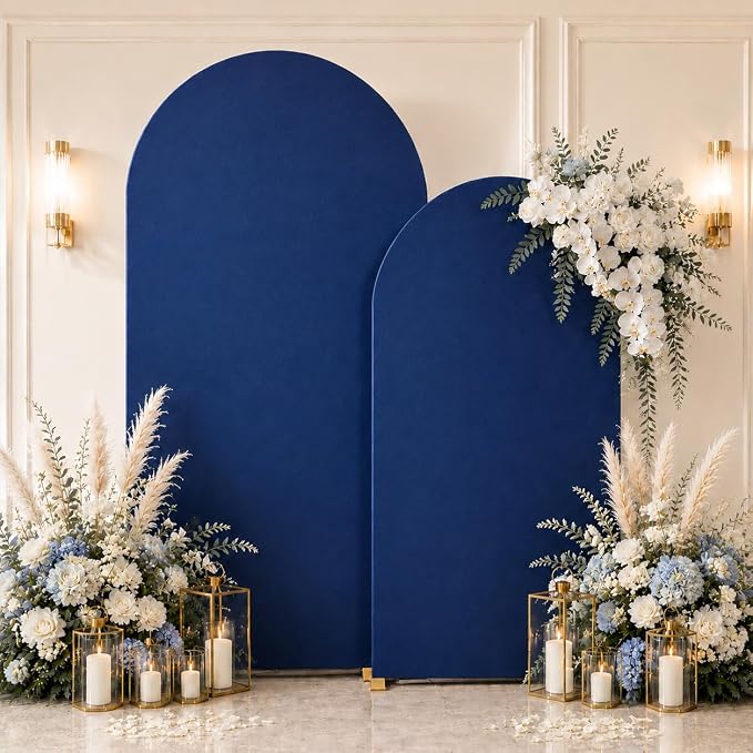 Arch Backdrop Stand and Cover Set (7.2ft,6ft) Birthday Party Wedding Ceremony Bridal Baby Shower Event Decor Gender Reveal (Navy Blue, 7.2Ft+6Ft)