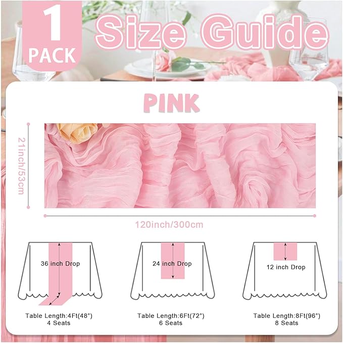 Pink Cheesecloth Table Runner 21x120 Inch Gauze Table Runners Reusable Polyester 10ft Boho Rustic Cheese Cloth Table Runner for Wedding Party Baby Shower Birthday