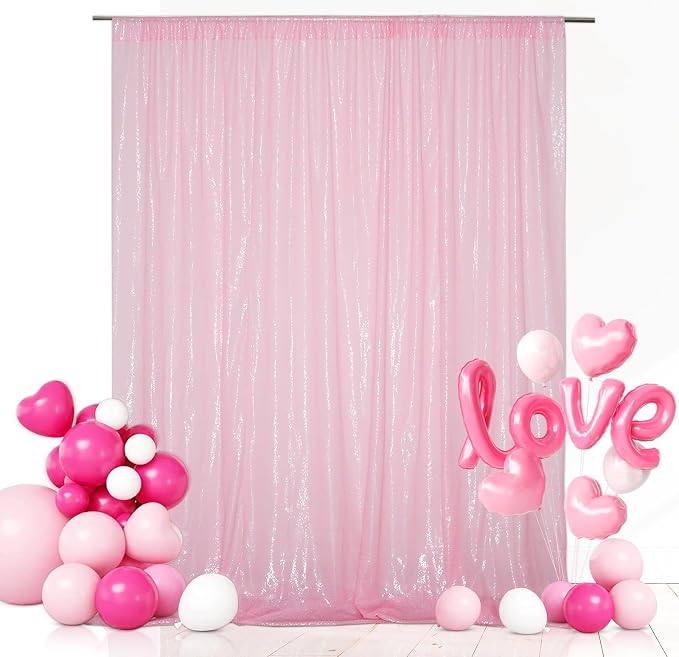 Eternal Beauty Pink Sequin Backdrop, 20x10 Ft Glitter Background Curtains for Mother's Day Shimmer Photography Party Wedding Birthday Back Drop Decor