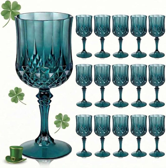 Ciaell 24PCS Green Plastic Wine Glasses - 7 Oz Plastic Goblets for Party - Green Vintage Drinking Glasses - Disposable Water Goblets Set for Wedding, Bar, Wine, Beer, Juice, Cocktail，St. Patrick's Day