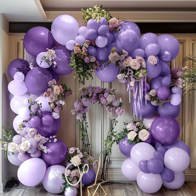 Purple Balloon Garland Kit - Double Stuffed Dark Purple Lavender Balloon Arch Latex Pearl Lilac Color for Baby Shower Birthday Butterfly Wedding Fairy Floral Wild Flower Party Decor