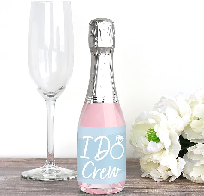 Big Dot of Happiness Dusty Blue Elegantly Simple - Mini Wine and Champagne Bottle Label Stickers - Wedding or Bridal Shower Guest Party Favor Gift for Women and Men - Set of 16