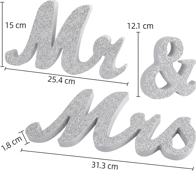 Mr & Mrs Sign for Wedding Table, Wedding Decorations for Reception, Large Wooden Letters Centerpieces Decor for Sweetheart Table, Ceremony, Anniversary, Party and Valentine's Day(Silver)