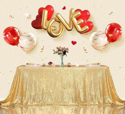 Juya Delight 60" x 102" Bright Gold Sequin Tablecloth Rectangle for Wedding Birthday Party Festival Ceremony Cake Dessert Table
