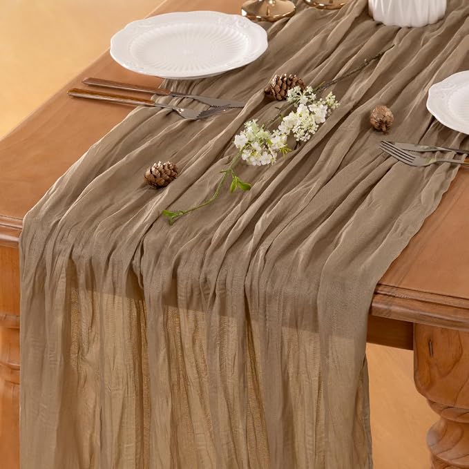 LINXTAR Nude Cheesecloth Table Runner 160 Inches 14Ft Gauze Summer Boho Table Runner for Wedding Tea Party Baby Shower Bridal Birthday Home Decoration