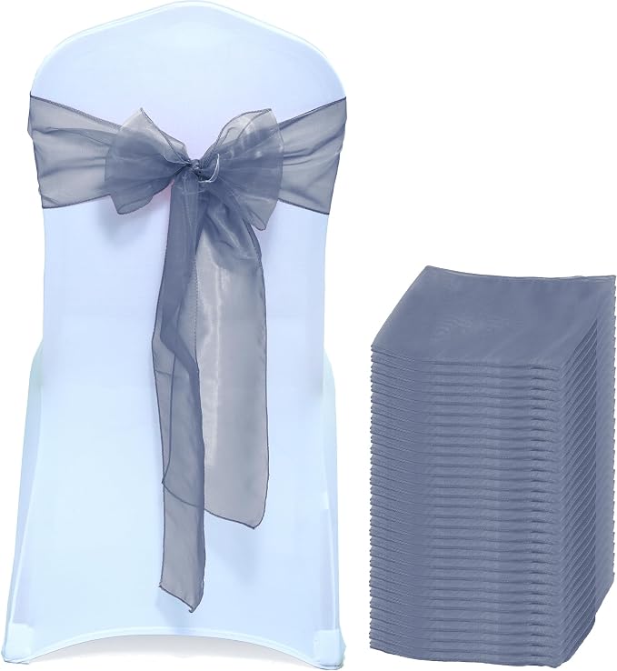 MDS® Pack of 250 Organza Chair Sashes for Wedding Decoration, Reusable Sheer Chair Bows for Banquet Chair Cover, Reception, Bridal Shower, Baby Shower, Birthday Party & Special Events - Dusty Blue