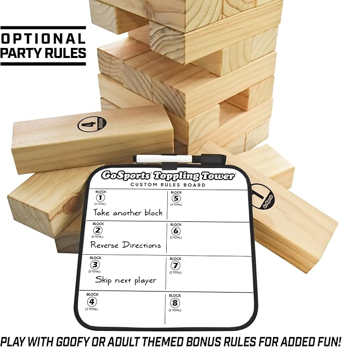 GoSports Giant Wooden Stacking Game - Stacks Up to 5 ft - Choose Brown Wood Stain, Gray, Natural, Stars & Stripes, or Tropical Hardwood - Toppling Tower