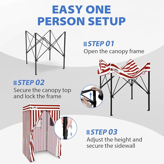 EAGLE PEAK 4x4 Pop Up Changing Tent, Flat Top Changing Room, White/Red | Portable, Privacy Tent, Pool Cabana, Dressing Room, Shower & Toilet Use, Opaque Fabric, Instant Setup, Photoshoots, Camping