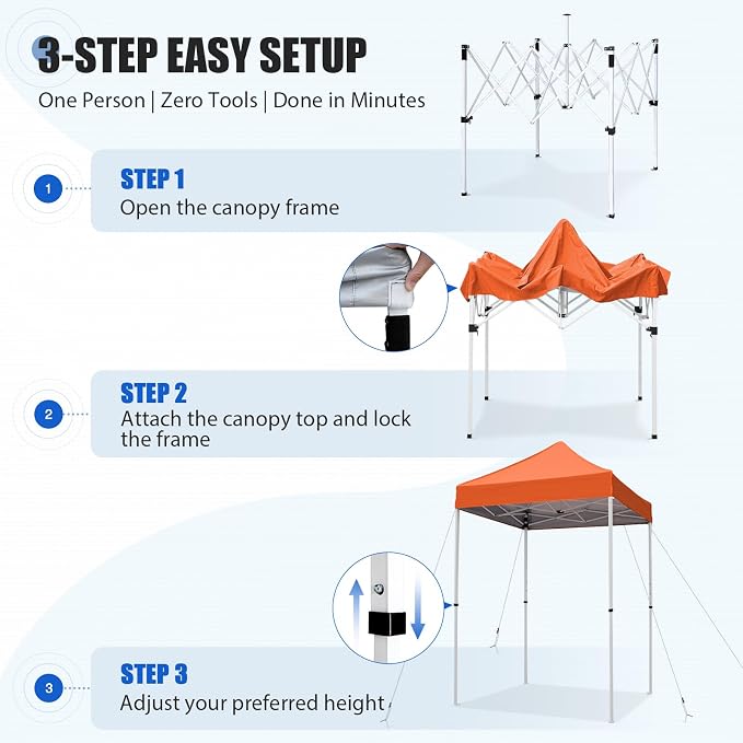 EAGLE PEAK 5x5 Pop Up Canopy Tent Instant Outdoor Canopy Easy Set-up Straight Leg Folding Shelter, Orange