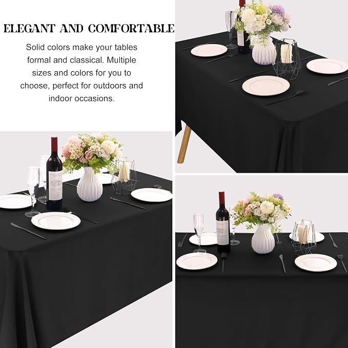 4 Pack Rectangle Tablecloth 90x156Inch Black Washable Polyester Table Cover for Wedding Dining Table Buffet Parties Banquet Decoration（Black）